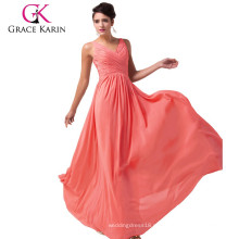 Grace Karin Formal Deep V-Neck mangas Chiffon longo melancia vestido de dama de honra CL6010-2